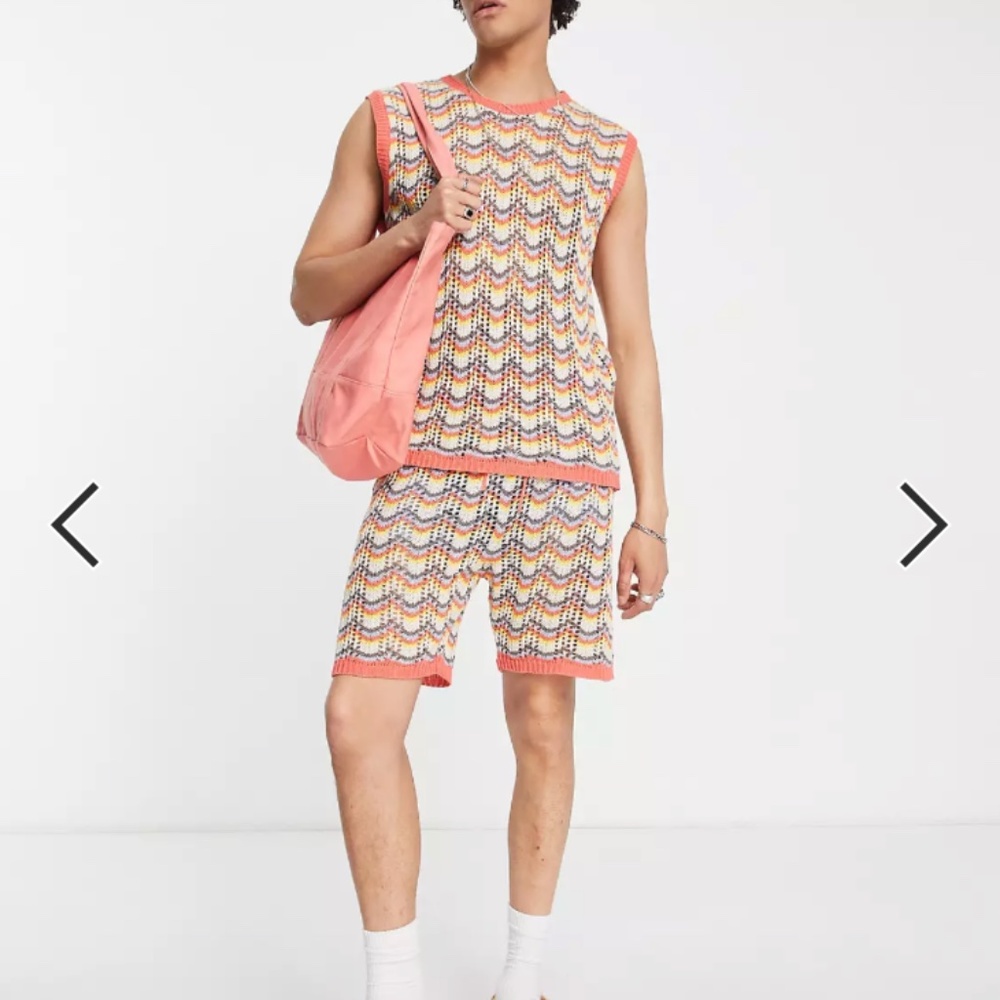 ASOS Multicolor Crochet Wavy Tank Top (XL) & Shorts (2XL) Set
